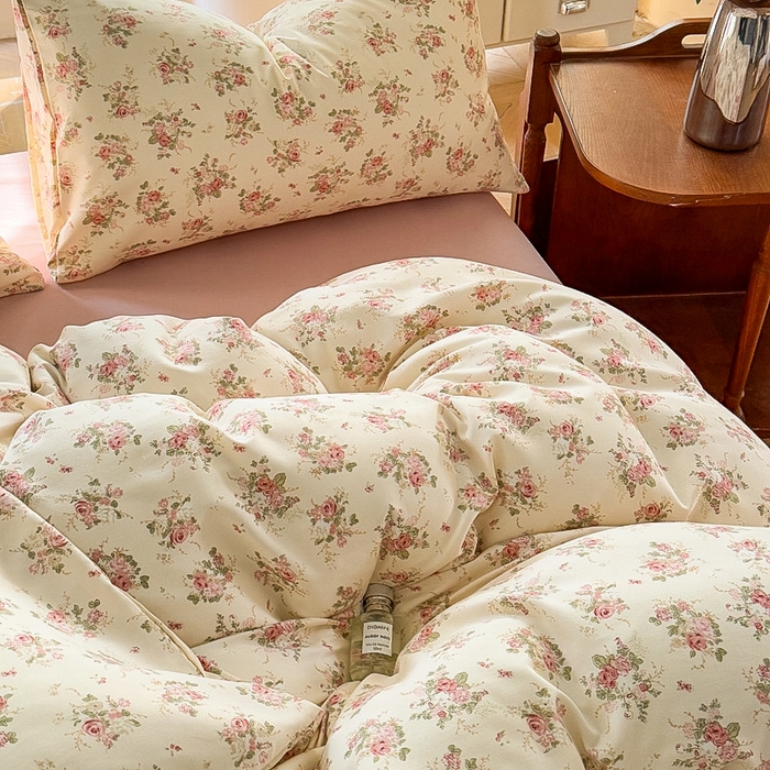 91家纺网 家纺一手货源 找家纺 梵克保罗 2025新款有氧针织双层纱印花四件套 雾屿玫瑰