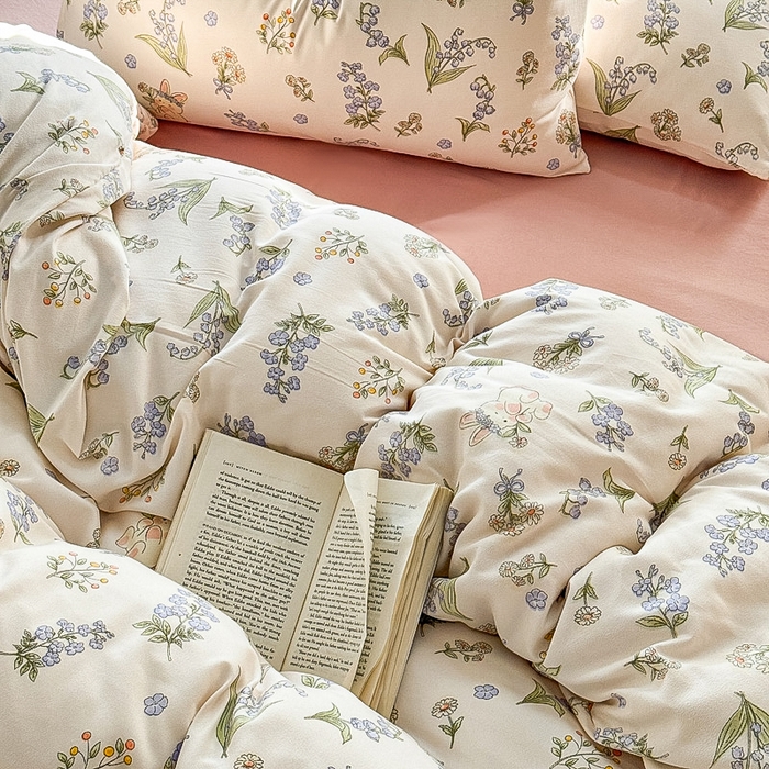 91家纺网 家纺一手货源 找家纺 梵克保罗 2025新款有氧针织双层纱印花四件套 花间兔