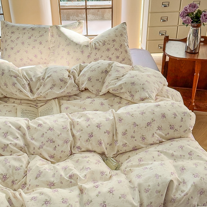 91家纺网 家纺一手货源 找家纺 梵克保罗 2025新款有氧针织双层纱印花四件套 丁香少女