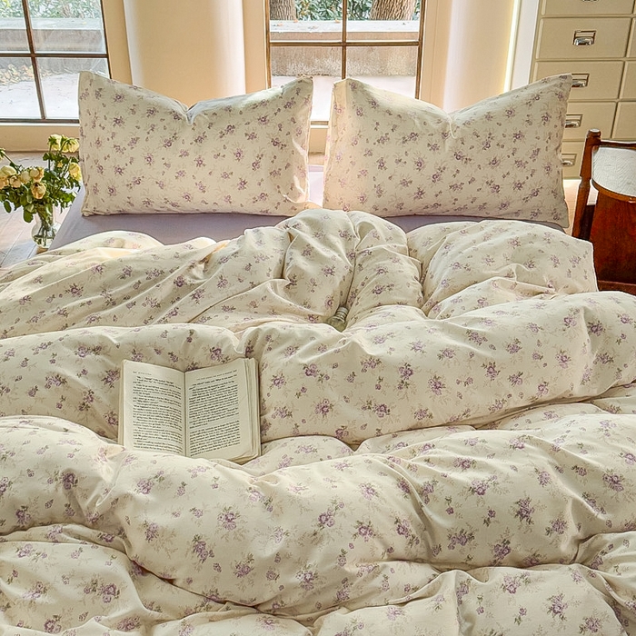 91家纺网 家纺一手货源 找家纺 梵克保罗 2025新款有氧针织双层纱印花四件套 丁香少女