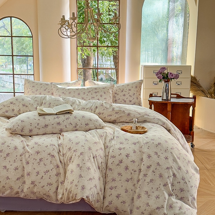 91家纺网 家纺一手货源 找家纺 梵克保罗 2025新款有氧针织双层纱印花四件套 丁香少女