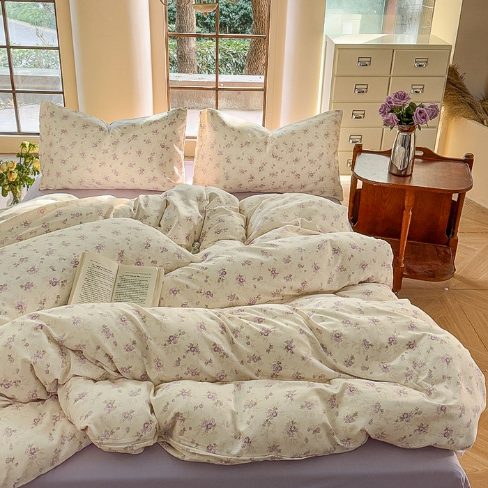 91家纺网 家纺一手货源 找家纺 梵克保罗 2025新款有氧针织双层纱印花四件套 丁香少女