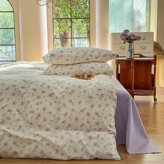 91家纺网 家纺一手货源 找家纺 梵克保罗 2025新款有氧针织双层纱印花四件套 丁香少女