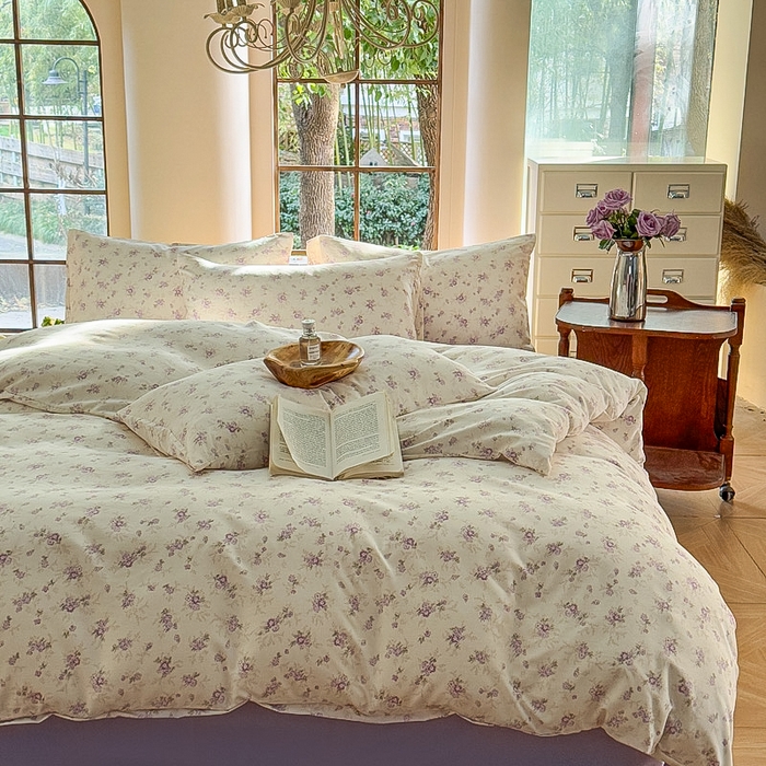 91家纺网 家纺一手货源 找家纺 梵克保罗 2025新款有氧针织双层纱印花四件套 丁香少女