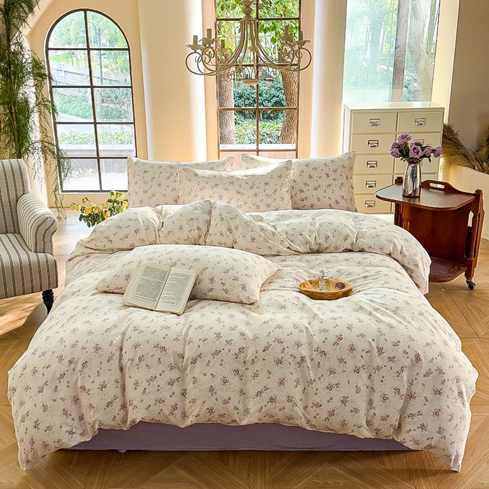 91家纺网 家纺一手货源 找家纺 梵克保罗 2025新款有氧针织双层纱印花四件套 丁香少女