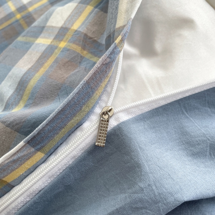 91家纺网 家纺一手货源 找家纺 梵克保罗 2025新款无印风四件套系列 天蓝中格-床单款