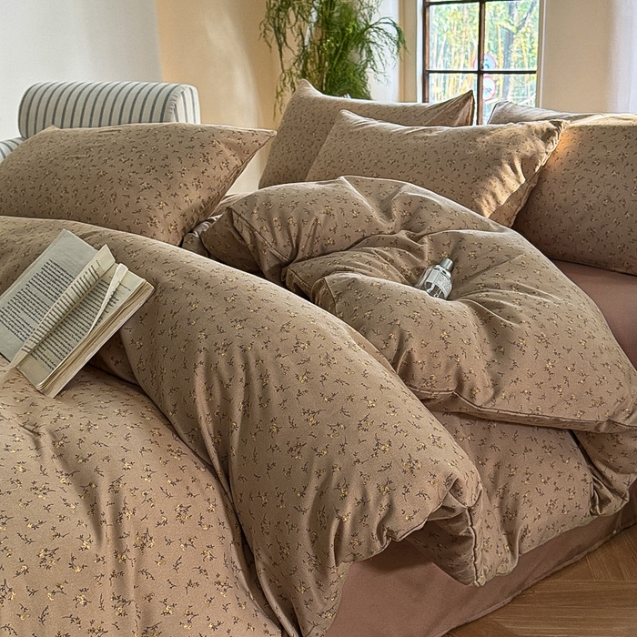 91家纺网 家纺一手货源 找家纺 梵克保罗 2025新款有氧针织双层纱印花四件套 南山落日