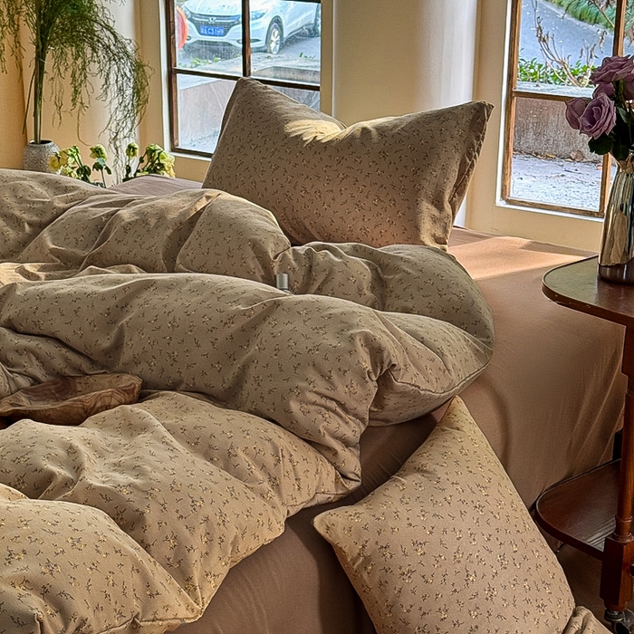 91家纺网 家纺一手货源 找家纺 梵克保罗 2025新款有氧针织双层纱印花四件套 南山落日