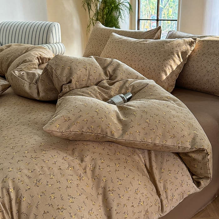 91家纺网 家纺一手货源 找家纺 梵克保罗 2025新款有氧针织双层纱印花四件套 南山落日