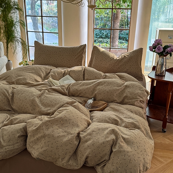 91家纺网 家纺一手货源 找家纺 梵克保罗 2025新款有氧针织双层纱印花四件套 南山落日