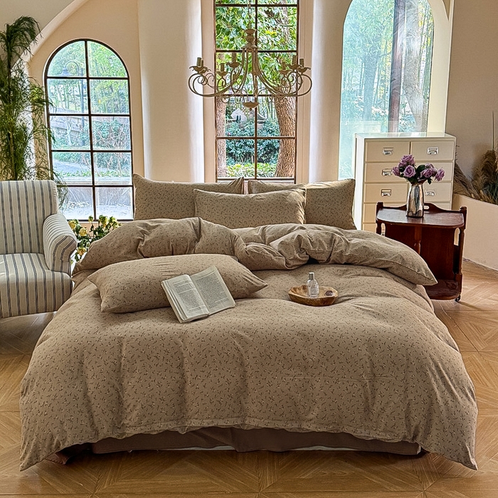 91家纺网 家纺一手货源 找家纺 梵克保罗 2025新款有氧针织双层纱印花四件套 南山落日