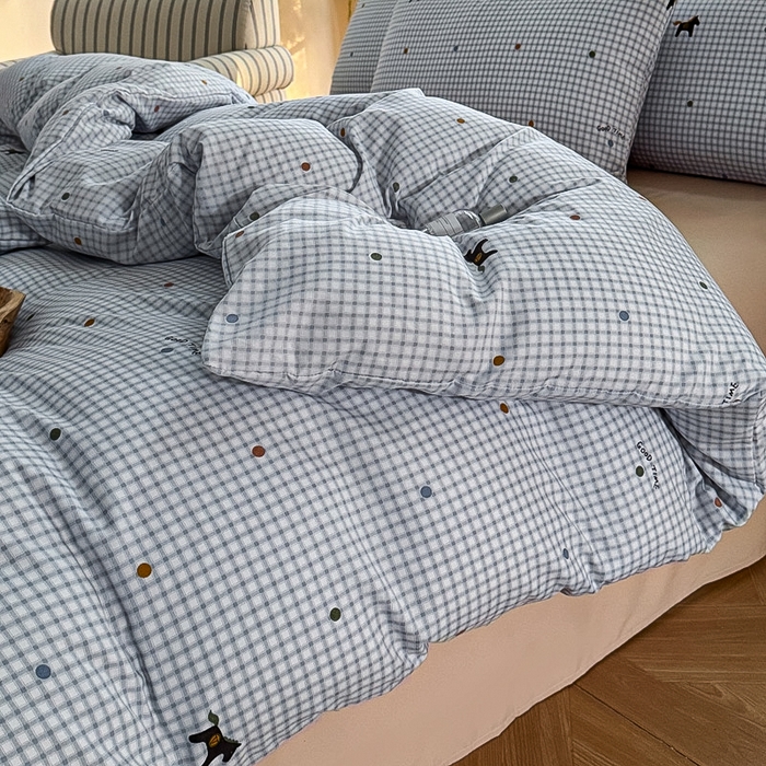 91家纺网 家纺一手货源 找家纺 梵克保罗 2025新款有氧针织双层纱印花四件套 维希格纹