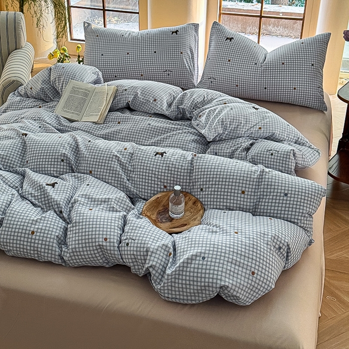 91家纺网 家纺一手货源 找家纺 梵克保罗 2025新款有氧针织双层纱印花四件套 维希格纹