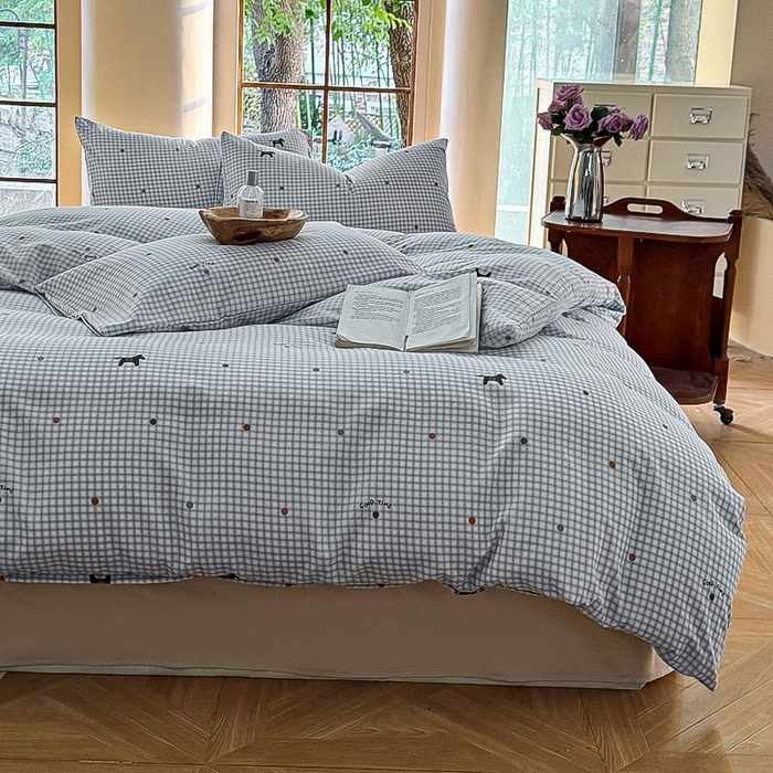 91家纺网 家纺一手货源 找家纺 梵克保罗 2025新款有氧针织双层纱印花四件套 维希格纹