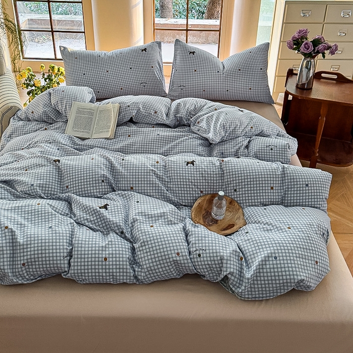 91家纺网 家纺一手货源 找家纺 梵克保罗 2025新款有氧针织双层纱印花四件套 维希格纹