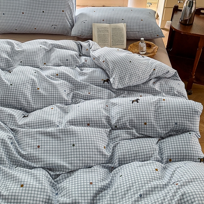 91家纺网 家纺一手货源 找家纺 梵克保罗 2025新款有氧针织双层纱印花四件套 维希格纹