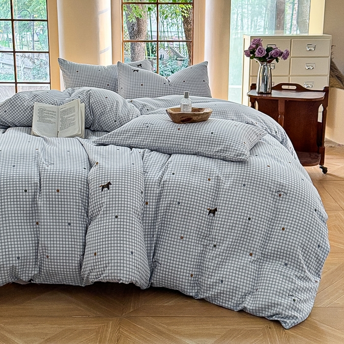 91家纺网 家纺一手货源 找家纺 梵克保罗 2025新款有氧针织双层纱印花四件套 维希格纹