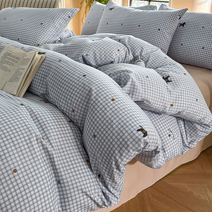 91家纺网 家纺一手货源 找家纺 梵克保罗 2025新款有氧针织双层纱印花四件套 维希格纹