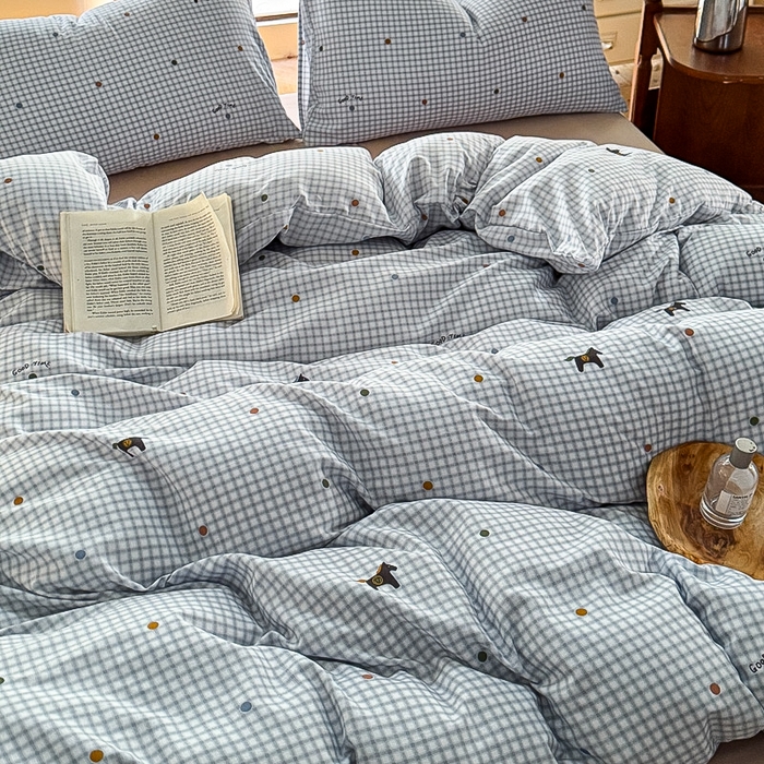 91家纺网 家纺一手货源 找家纺 梵克保罗 2025新款有氧针织双层纱印花四件套 维希格纹