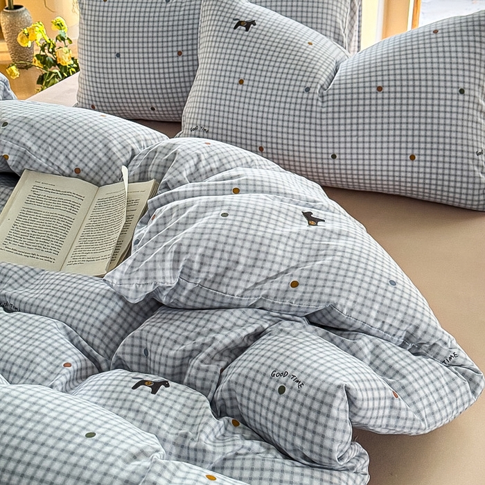 91家纺网 家纺一手货源 找家纺 梵克保罗 2025新款有氧针织双层纱印花四件套 维希格纹