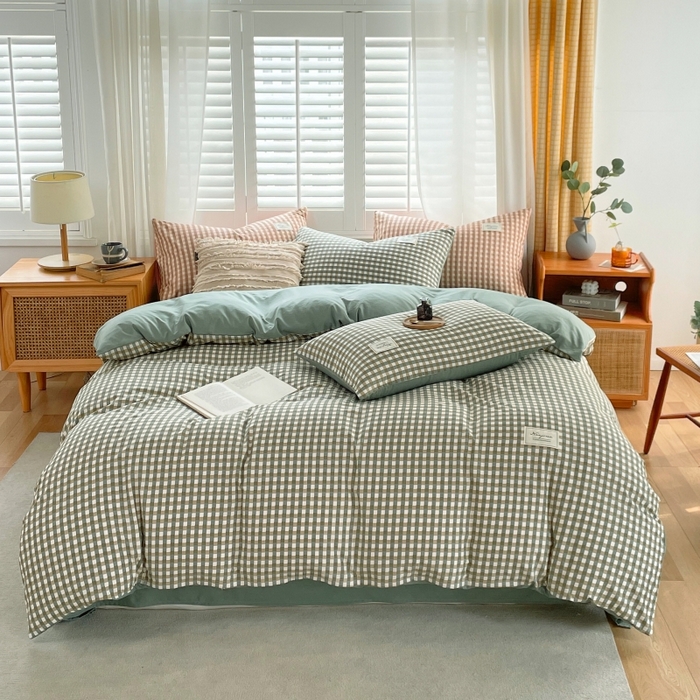 梵克保罗 2025新款无印风四件套系列 小方绿-床单款