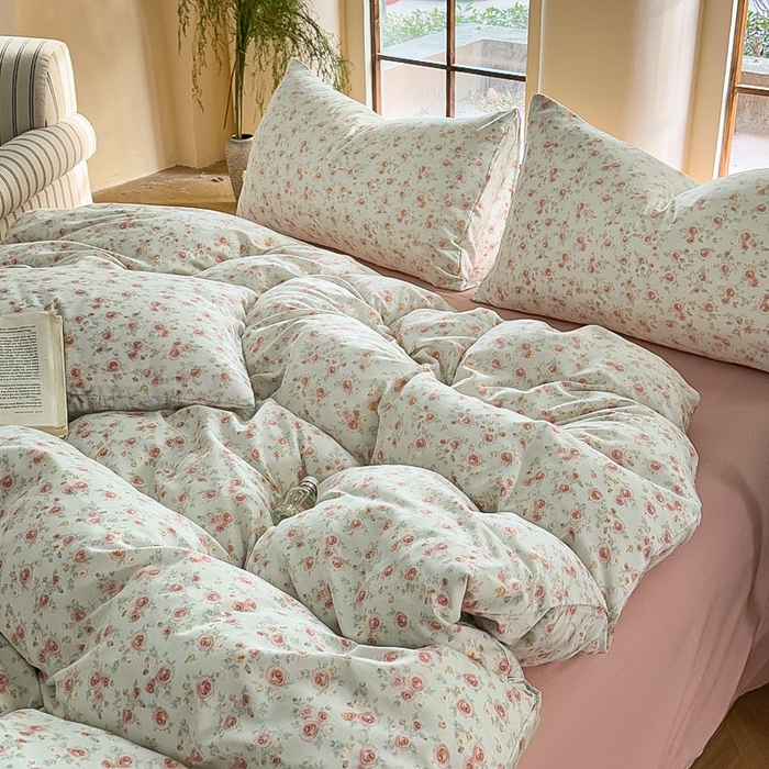 91家纺网 家纺一手货源 找家纺 梵克保罗 2025新款有氧针织双层纱印花四件套 薇薇安