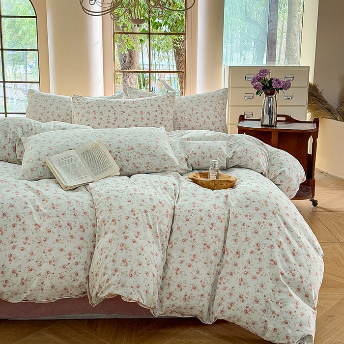 91家纺网 家纺一手货源 找家纺 梵克保罗 2025新款有氧针织双层纱印花四件套 薇薇安