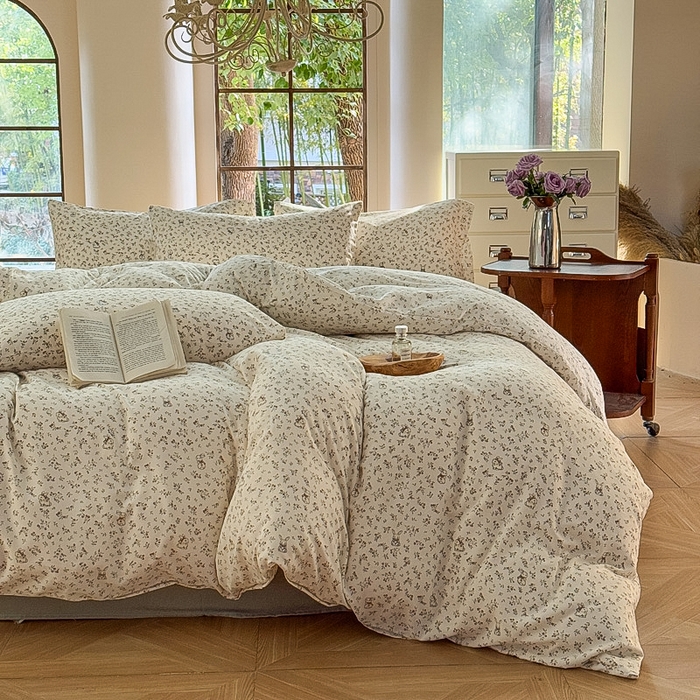 91家纺网 家纺一手货源 找家纺 梵克保罗 2025新款有氧针织双层纱印花四件套 田野兔