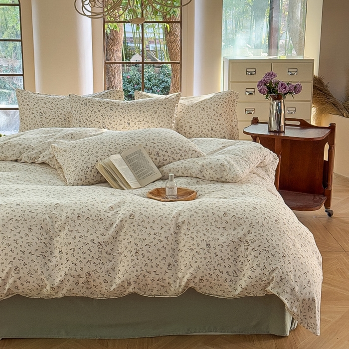 91家纺网 家纺一手货源 找家纺 梵克保罗 2025新款有氧针织双层纱印花四件套 田野兔