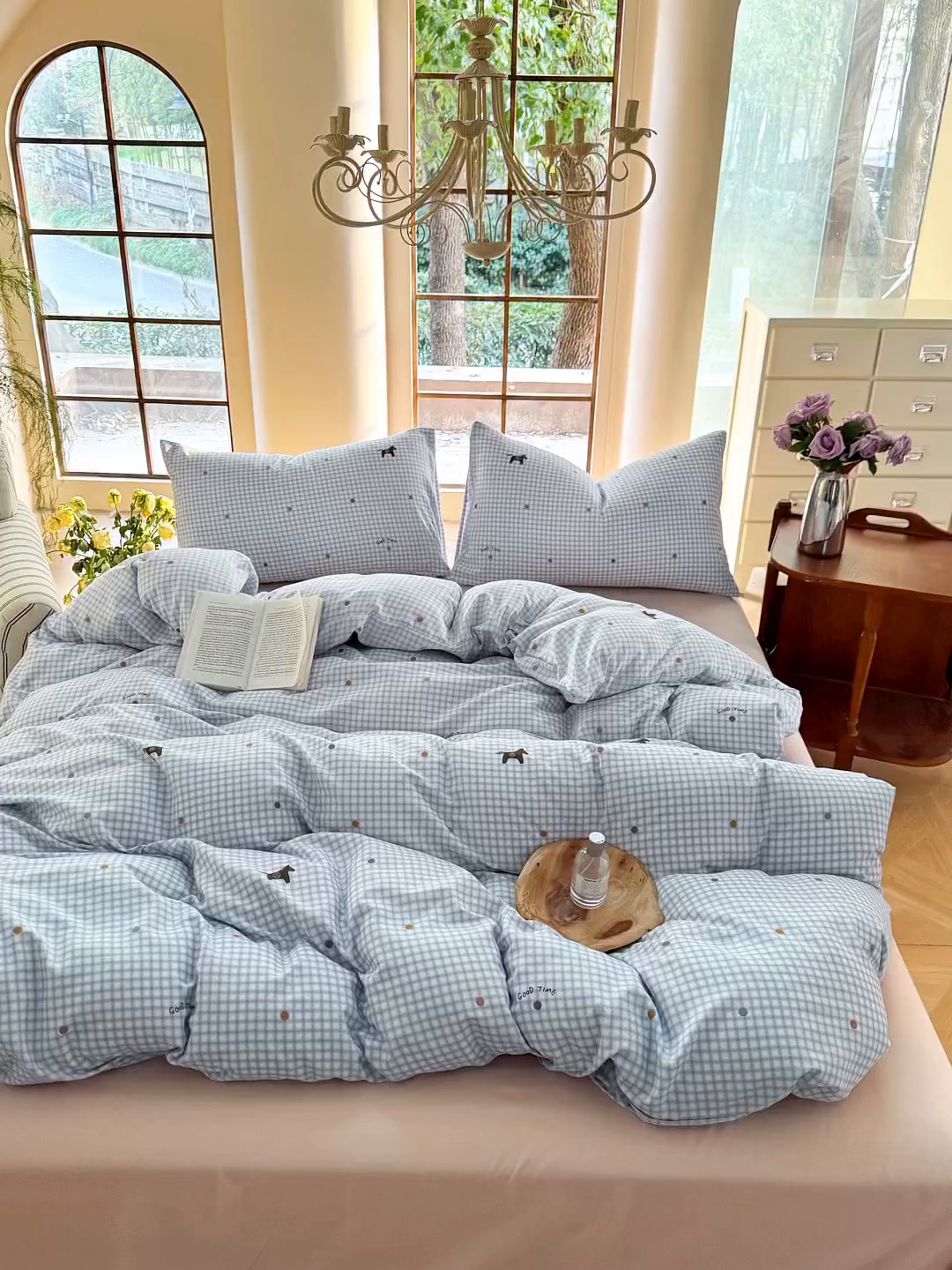 91家纺网 家纺一手货源 找家纺 梵克保罗 2025新款有氧针织双层纱印花四件套 维希格纹