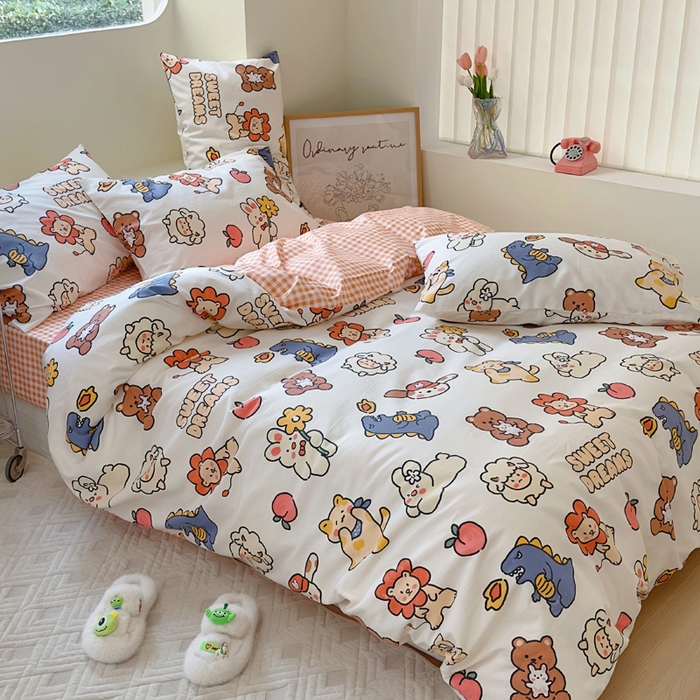 91家纺网 家纺一手货源 找家纺 梵克保罗 2025春夏新款全棉小清新卡通碎花学生季三件套四件套 梦甜