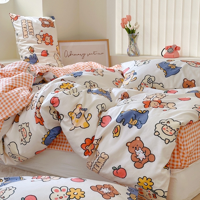 91家纺网 家纺一手货源 找家纺 梵克保罗 2025春夏新款全棉小清新卡通碎花学生季三件套四件套 梦甜