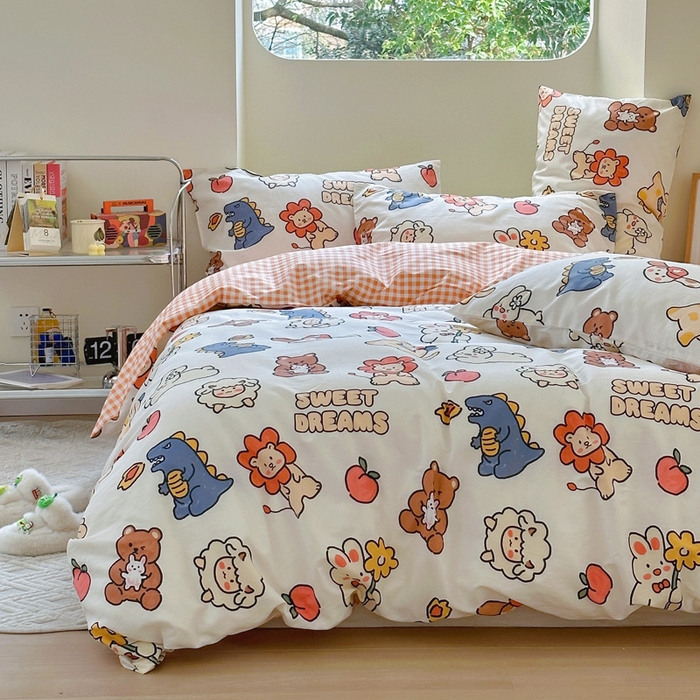 91家纺网 家纺一手货源 找家纺 梵克保罗 2025春夏新款全棉小清新卡通碎花学生季三件套四件套 梦甜