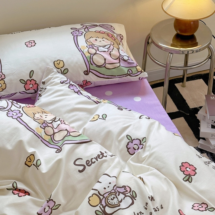 91家纺网 家纺一手货源 找家纺 梵克保罗 2025春夏新款全棉小清新卡通碎花学生季三件套四件套 西莉娅