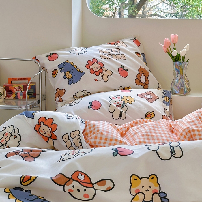 91家纺网 家纺一手货源 找家纺 梵克保罗 2025春夏新款全棉小清新卡通碎花学生季三件套四件套 梦甜