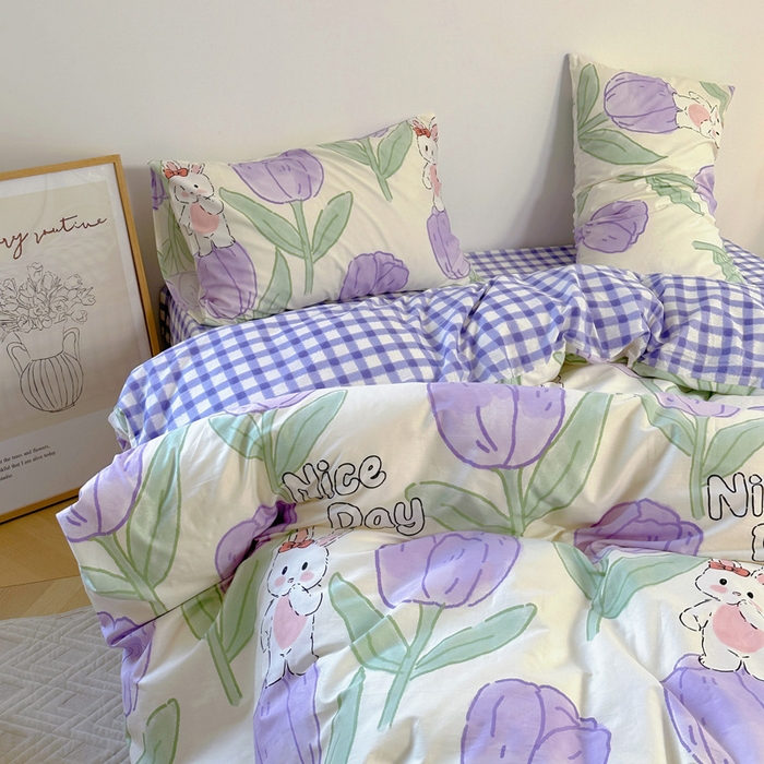 91家纺网 家纺一手货源 找家纺 梵克保罗 2025春夏新款全棉小清新卡通碎花学生季三件套四件套 知语