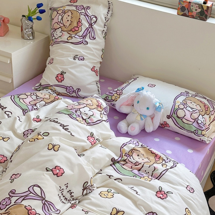 91家纺网 家纺一手货源 找家纺 梵克保罗 2025春夏新款全棉小清新卡通碎花学生季三件套四件套 西莉娅