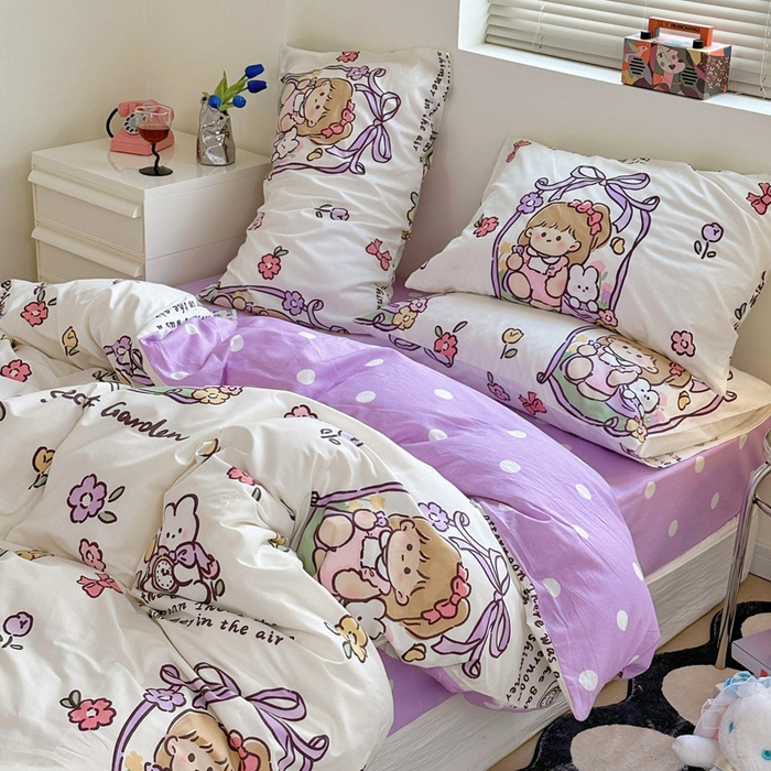 91家纺网 家纺一手货源 找家纺 梵克保罗 2025春夏新款全棉小清新卡通碎花学生季三件套四件套 西莉娅