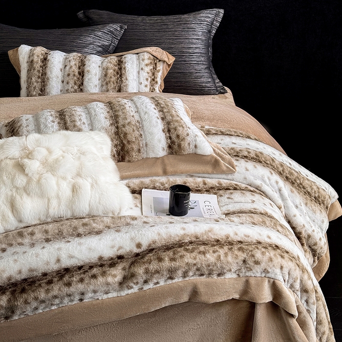 91家纺网 家纺一手货源 找家纺 若未家居 LOVEWE HOUSE 2025新款流光豹纹视觉系A版全消光丹麦貂B版250克全消光牛奶绒轻奢高端绒四件套 豹纹-咖