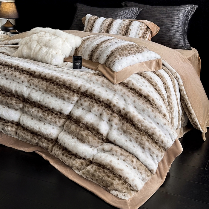 91家纺网 家纺一手货源 找家纺 若未家居 LOVEWE HOUSE 2025新款流光豹纹视觉系A版全消光丹麦貂B版250克全消光牛奶绒轻奢高端绒四件套 豹纹-咖