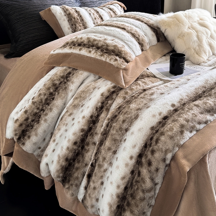 91家纺网 家纺一手货源 找家纺 若未家居 LOVEWE HOUSE 2025新款流光豹纹视觉系A版全消光丹麦貂B版250克全消光牛奶绒轻奢高端绒四件套 豹纹-咖