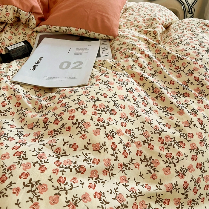 91家纺网 家纺一手货源 找家纺 梵克保罗 2025春夏新款水洗棉麻学生小号三件套 叶叶情怀