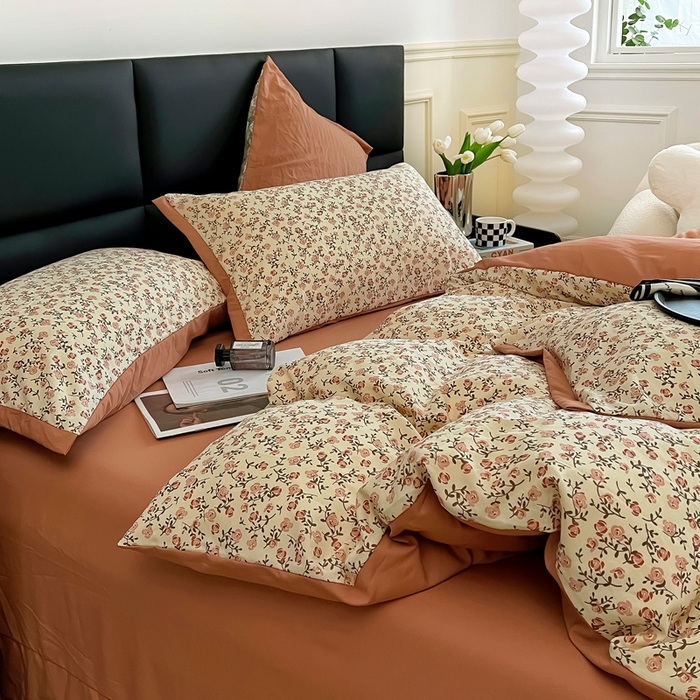 91家纺网 家纺一手货源 找家纺 梵克保罗 2025春夏新款水洗棉麻学生小号三件套 叶叶情怀