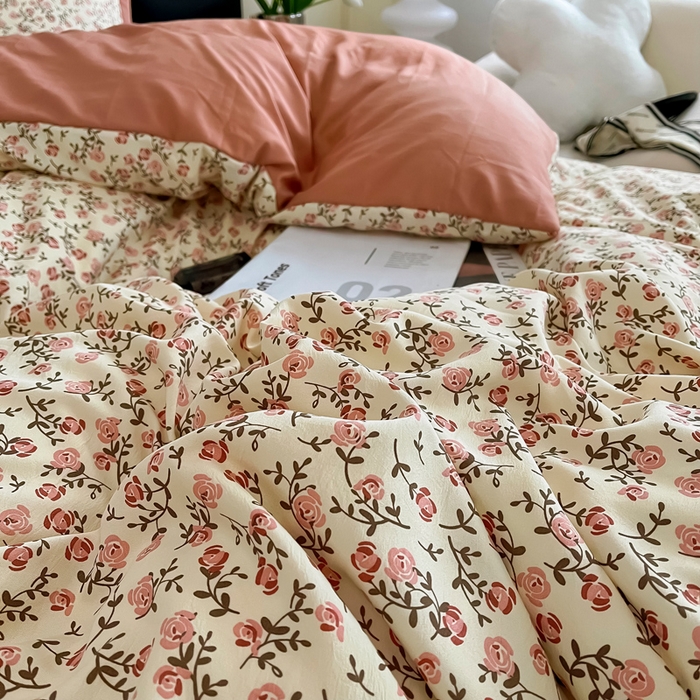 91家纺网 家纺一手货源 找家纺 梵克保罗 2025春夏新款水洗棉麻学生小号三件套 叶叶情怀