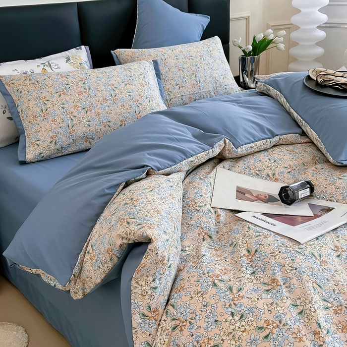 91家纺网 家纺一手货源 找家纺 梵克保罗 2025春夏新款水洗棉麻学生小号三件套 漫天花语