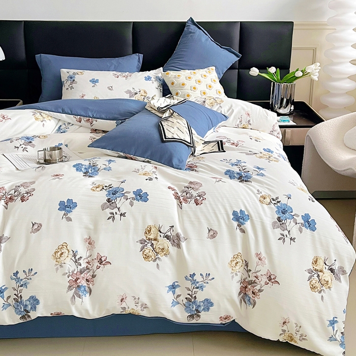 91家纺网 家纺一手货源 找家纺 梵克保罗 2025春夏新款水洗棉麻学生小号三件套 花语芬芳