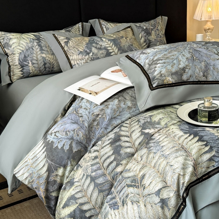 91家纺网 家纺一手货源 找家纺 （总）博纳家纺 2025新款亲肤舒适全棉纯棉磨毛撞色四件套-千山暮雪【控价劵后258（严格按控价来）】