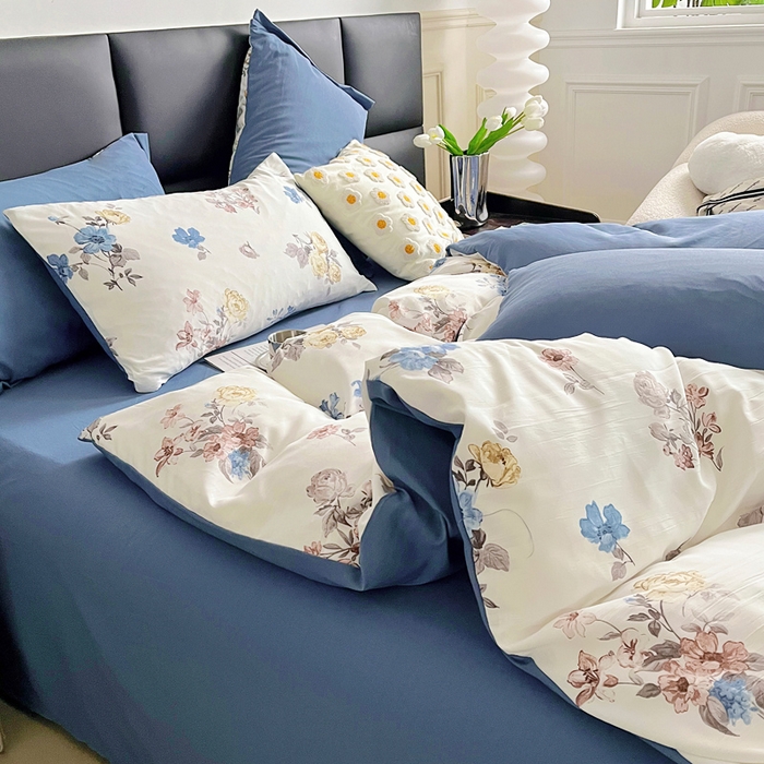 91家纺网 家纺一手货源 找家纺 梵克保罗 2025春夏新款水洗棉麻学生小号三件套 花语芬芳