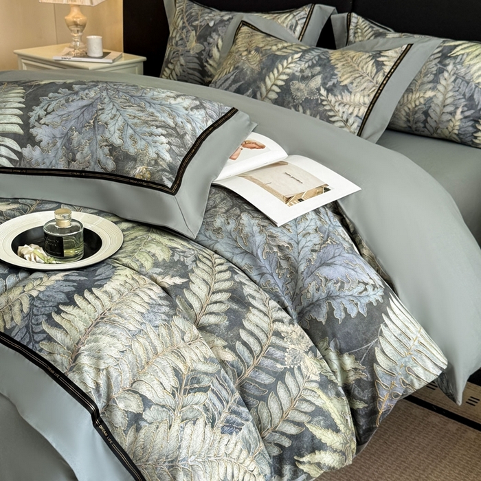 91家纺网 家纺一手货源 找家纺 （总）博纳家纺 2025新款亲肤舒适全棉纯棉磨毛撞色四件套-千山暮雪【控价劵后258（严格按控价来）】