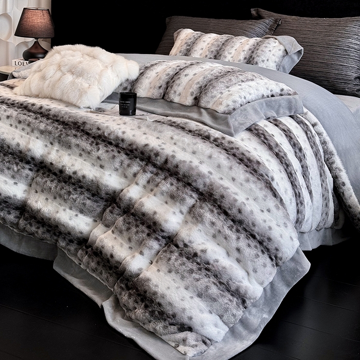 91家纺网 家纺一手货源 找家纺 若未家居 LOVEWE HOUSE 2025新款流光豹纹视觉系A版全消光丹麦貂B版250克全消光牛奶绒轻奢高端绒四件套 豹纹-灰